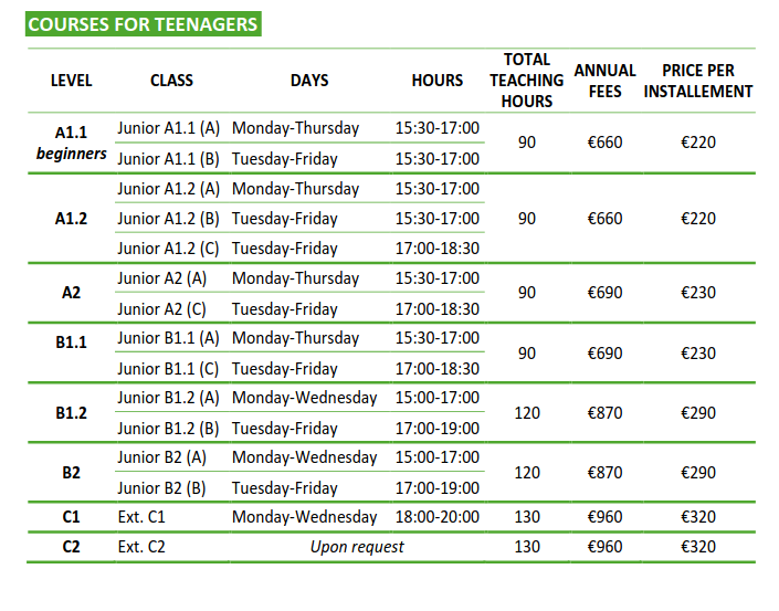 teenager courses 2025 2026